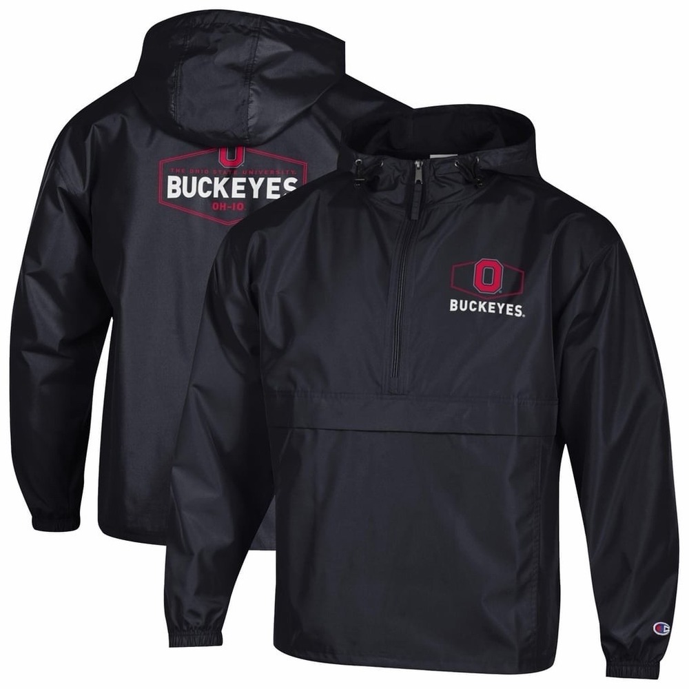 Men's Champion Black Ohio State Buckeyes Delay Packable Half-Zip Jacket NWT L
